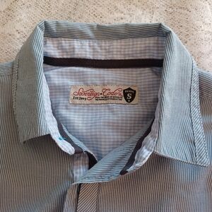 SOVEREIGN CODE BIG BOYS SMALL 8 L/S STRIPED CAROLINA BLUE BUTTON-UP DRESS SHIRT